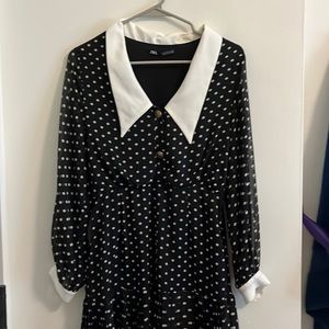 Zara black white collar dress